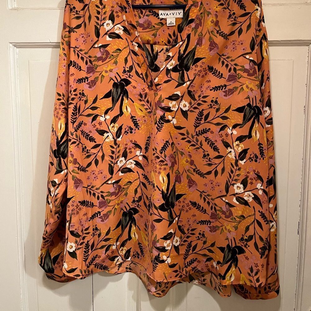 Ava & Viv Coral Garden floral Top Sz 1X - Picture 4 of 9